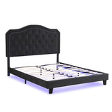 Upholstered Bed Button Tufted with Curve Design - Strong Wood Slat Support - Easy Assembly - Black W311P237227