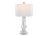 Bishop 24" Contemporary Glass Table Lamp in Clear Seeded Glass, Brushed Nickel and White Linen Shade B202P224033