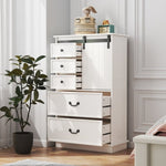 ZUN 51'' Farmhouse Drawer Chest with Sliding Door, Multi-Storage Drawer Dresser with 5 Drawers and W2557P210245