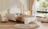 Twin XL Size Upholstered Stretchable Vaulted Sofa Bed, Bear Shaped Headboard, Beige N709P182128A