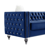 Navy Blue,-seater Sofa, Velvet Crystal Buckle Upholstery Sofa, Crystal Feet, Removable Cushion, 00012055