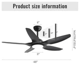 ZUN 48 Inch Ceiling Fan with Dimmable LED Light and Remote Control, 5 ABS Blades DC Motor Black W934P211114