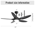 ZUN 48 Inch Indoor Ceiling Fan With 5 Black ABS Blades Remote Control Reversible DC Motor For Living W882P195915