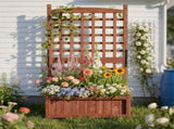 Wooden Planter with Trellis, 50" Tall Elevated Garden Bed Outdoor with Wheels, Freestanding Planter 20784012