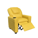 ZUN Marisa 22" Yellow PU Leather Kids Recliner Chair with Cupholder B061110703