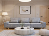 Gray Deep Seat 3-Seater Corduroy Sofa with Brushed Stainless Steel Cup Holders and 3 Decorative 33166004