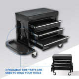 3-Drawer Tool Chest Rolling Mechanic Seat with Tool Trays,350lbs Max Weight Capacity,Black W2660P276699