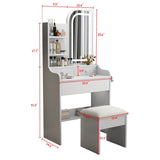 Fashion Vanity Desk with and Lights for Makeup with hair dryer holder and Chair, Vanity W509P173273