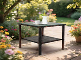 Square double layer glass table top brown gradient rattan side table 83252345