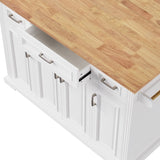 K&K 54inch Large Kitchen Island with Rubber Wood Drop Leaf, Embossed Texture Rolling Kitchen Cart on N707P195395W