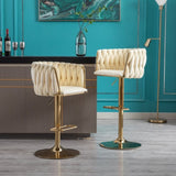 Set of 2 Bar Stools,with Chrome Footrest and Base Swivel Height Adjustable Mechanical Lifting Velvet W124956157