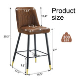 ZUN Brown Suede Skin Velvet Bar Stool - Black Metal Legs with Gold Spray Decoration.Set of 2 W1151P211995