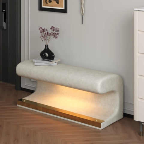 ZUN Entryway Bench Leather Upholstered Ottoman with LED sensor light for living room ,bedroom,end of bed W2361P178944