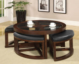 Dark Walnut Coffee Table Glass Insert Top Ottoman Included Table Set Living Room Furniture B011P246328