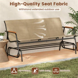3-person terrace gliding chair with curved teak wood armrests, suitable for porch use 42054072