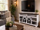 65.3" TV Stand with LED light strips and Iron mesh barn door Y decorative strip white Black walnut W1412P271798