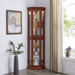 ZUN Corner Curio Cabinet with Lights, Adjustable Tempered Glass Shelves, Mirrored Back, Display 45202248