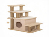 Adjustable Cat Stairs Scratching Post & Toy Ball, 3/4-Step Design, for Bed & Sofa, Beige 36219736