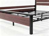 King Size Metal Wood Platform Bed Frame, 3-Panel Reddish Brown Wood Grain Headboard with LED Light & 00231457