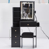 Small Size Left Bedside Cabinet Vanity Table Cushioned Stool, 2 AC2 USB Power Station, Hair dryer W936P226040