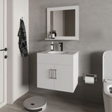 Slater Floating Bathroom Vanity Set with Sink, Two-Door Cabinet, and Mirror,White B128P314805