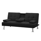 ZUN Modern Convertible Folding Futon Sofa Bed with2 Cup holders , Fabric Loveseat Sofa Bed with W58834776