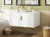 30" Vintage Bathroom with Ceramic Sink, with 3 Holes Single Ceramic Sink, Bathroom Storage N710P214100K