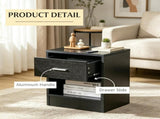 Black Wood Grain Modern Side Table with Drawer & Storage Shelf, Compact End Table for Living Room 33790403