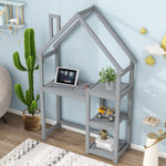 ZUN House-shaped Wooden writing Desk,Kids study Table,Bookshelf & Toy Storage,Grey W504P145322