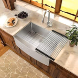 ZUN Brushed Nickel 16 gauge Stainless Steel 33 in. Single Bowl Farmhouse Apron Kitchen Sink with Bottom JYSF322BN