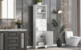 White Tall Storage Cabinet with 3 Drawers and Adjustable Shelves for Bathroom, Kitchen and Living 93869259