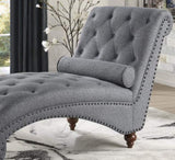 Modern Stylish Gray Color 1pc Chaise Button-Tufted Nailhead Trim w Bolster Pillow Comfortable Living B01165809