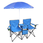 ZUN Portable Outdoor 2-Seat Folding Chair with Removable Sun Umbrella Blue 64234063