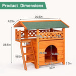 ZUN 2-Story Wooden Feral Cat House Outdoor Indoor Kitty Houses with Door & Stairs & Weatherproof Roof, 60939221