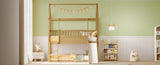 House Bunk Bed with Convertible Slide and Ladder, Floor Bunk Bed Twin Over Twin with Safety W1858P241096