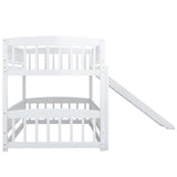 ZUN Bunk Bed with Slide,Twin Over Twin Low Bunk Bed with Fence and Ladder for Toddler Kids Teens White 50818946