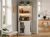 67.3" Corner Bar Cabinet with Power Outlet, Farmhouse Wine Bar Cabinet with Adjustable Shelves for 24661580