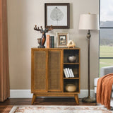 Mid Century Modern Rattan Sideboard Cabinet, Buffet Cabinet for Entryway Hallway Living Room Kitchen W1801P195620