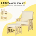 ZUN Patio Furniture Set, Wood Outdoor Patio Chair with Ottoman, 2 Piece Cushioned Outdoor Lounge Chair, W2225142509