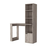 ZUN Broadmoor Computer Desk with 4-Tier Bookcase and 1-Door Cabinet Gray B062111730