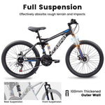 ZUN A2460 Bike 24 Inch Wheels, 21-Speed Full Suspension Mens Womens Trail Commuter City W2563P183773