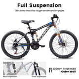 ZUN A2460 Bike 24 Inch Wheels, 21-Speed Full Suspension Mens Womens Trail Commuter City W2563P183773