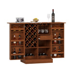 ZUN 41.9" Home Bar Cabinet, Industrial Walnut Rattan Door Fold Out Bar Cabinet with Storage Bar Table WF325261AAY