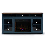 ZUN 74 inch Fireplace TV Stand Console for TVs up to 85 inches, Minimal Assembly, Blue Denim and Whiskey B108P160234