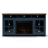 ZUN 74 inch Fireplace TV Stand Console for TVs up to 85 inches, Minimal Assembly, Blue Denim and Whiskey B108P160234