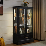 Lighted Glass Curio Cabinet with Adjustable Shelves - Elegant 2-Door Display Cabinet & Built-in W1758P297549