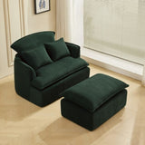 Convertible Compressed Sofa Chair with Ottoman, Modern Corduroy Fabric Armchair for Small Spaces, 37809310