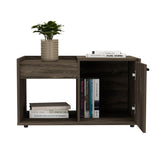 ZUN Coffee Table, One Open Shelf, Single Door Cabinet, Dark Walnut B097132883