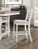 Antique White Finish Set of 2 Counter Height Chair Farmhouse Style Fabric Upholstered Seat Wooden B011P217870