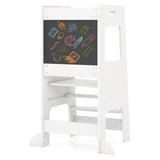 Multi-Use Toddler Kitchen Step Stool With Activity Chalkboard Adjustable Height & Rail - White 75639804